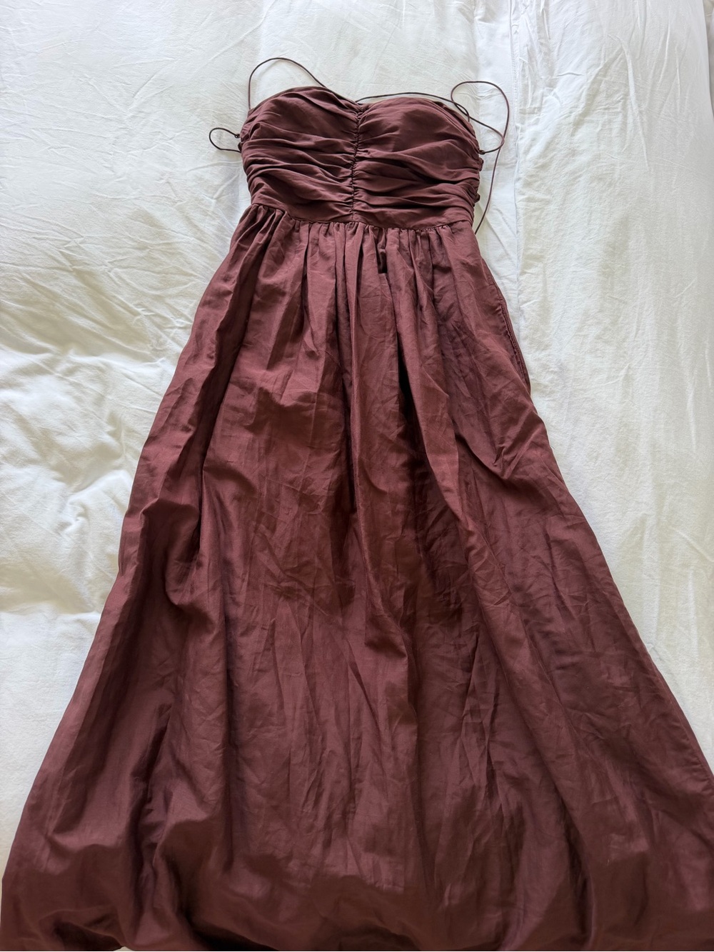 Matteau Strapless Ruched Bodice Maxi Dress in Wine burgundy